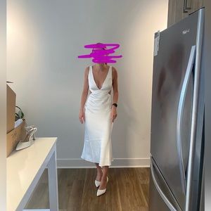 White Midi Satin/Silk Dress (Perfect Wedding Dress Change)